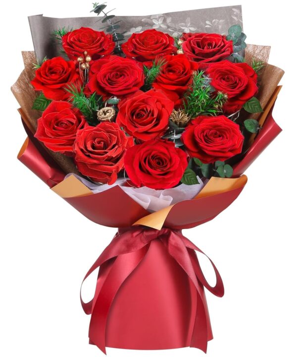 ADDWel Preserved Red Rose Bouquet  Real Long-Lasting Flowers Gift for Wife, Girlfriend, Mom  Romantic Anniversary, Birthday, Graduation Gifts for Her