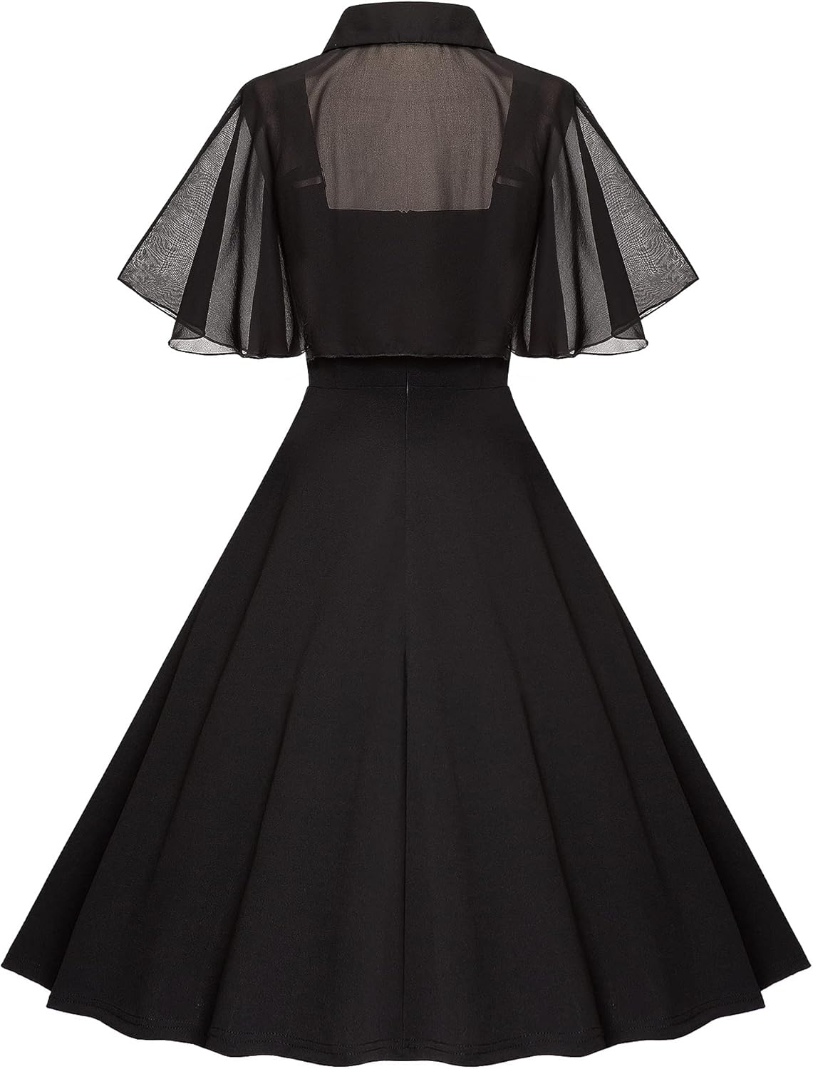 1950s Dresses for Women Vintage Goth Swing Cocktail Dress with Pockets and Chiffon Shawl
