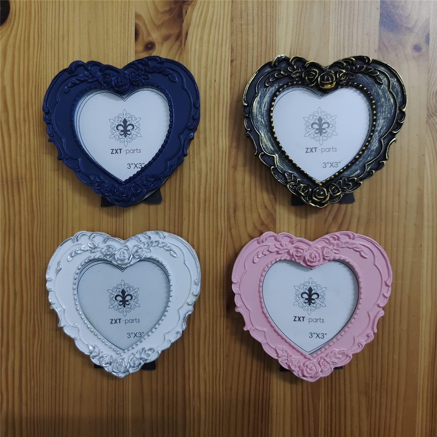ZXT-parts 3×3 Picture Frame Heart Pink Frame. Resin Handmade Photo Frame. Glass Panel. Black Suede Cover.European Style Suitable for Wall or Desktop.