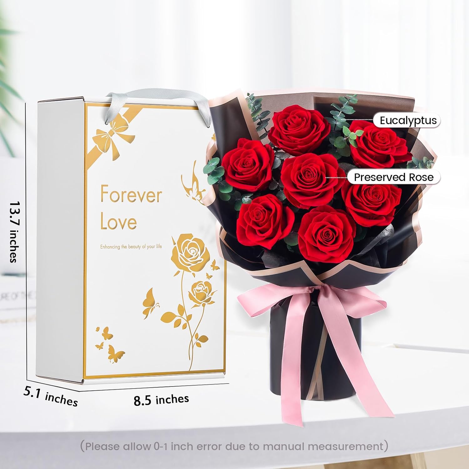 Flower Bouquet Flowers for Delivery Prime 7-Piece Preserved Roses Bouquet Gift for Women Mother Wife Mother Day Wedding Anniversary Birthday (Red Roses)