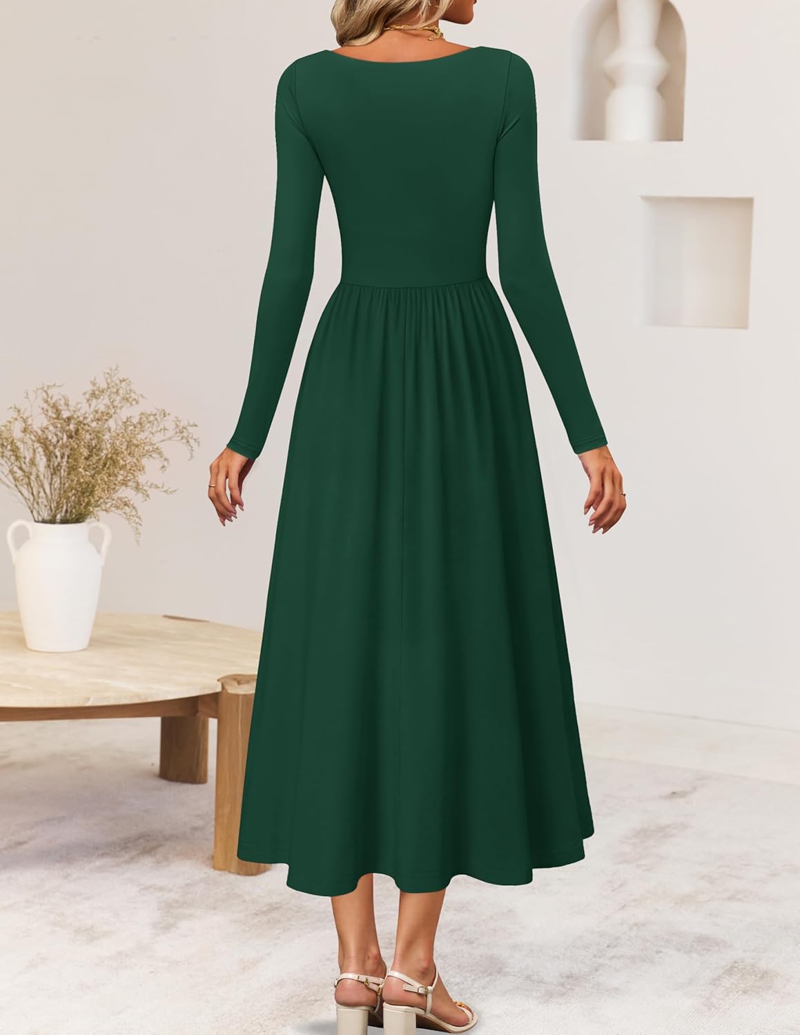 ZESICA Fall Dresses for Women 2025 Elegant Classy Square Neck Long Sleeve Flowy Wedding Guest Party Midi Dress