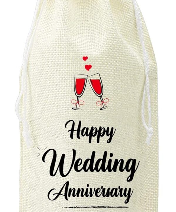 Wedding Anniversary Wine Bag, Couple Gift for Married Anniversary, 1 PC Flax Drawstring Wine Bag