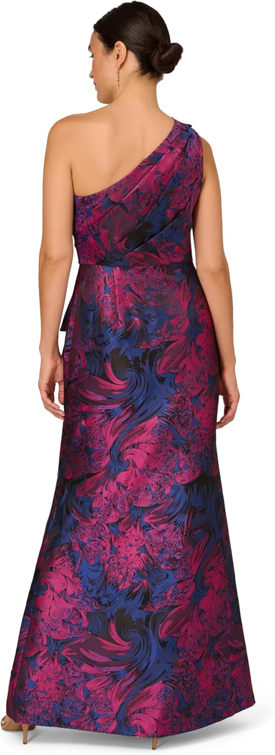 Adrianna Papell Womens One Shoulder Jacquard Gown