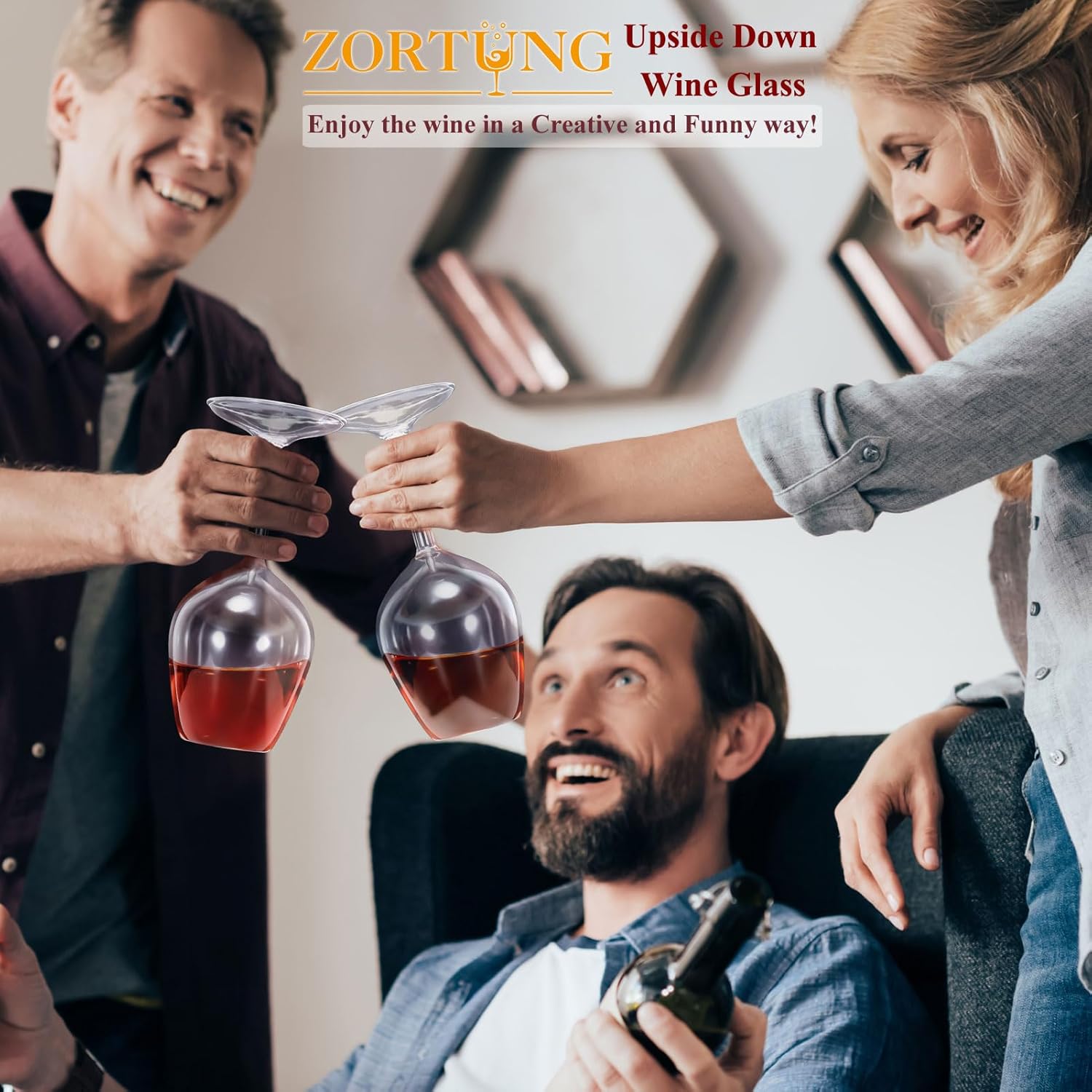 Upside Down Wine Glass Unique Cute Fancy and Funny Red and White Long Stem Wine Glasses Fun and Cool Wine Gift for Women Or Men for Birthday and Holidays and for Party or Wedding 14 Fl Oz