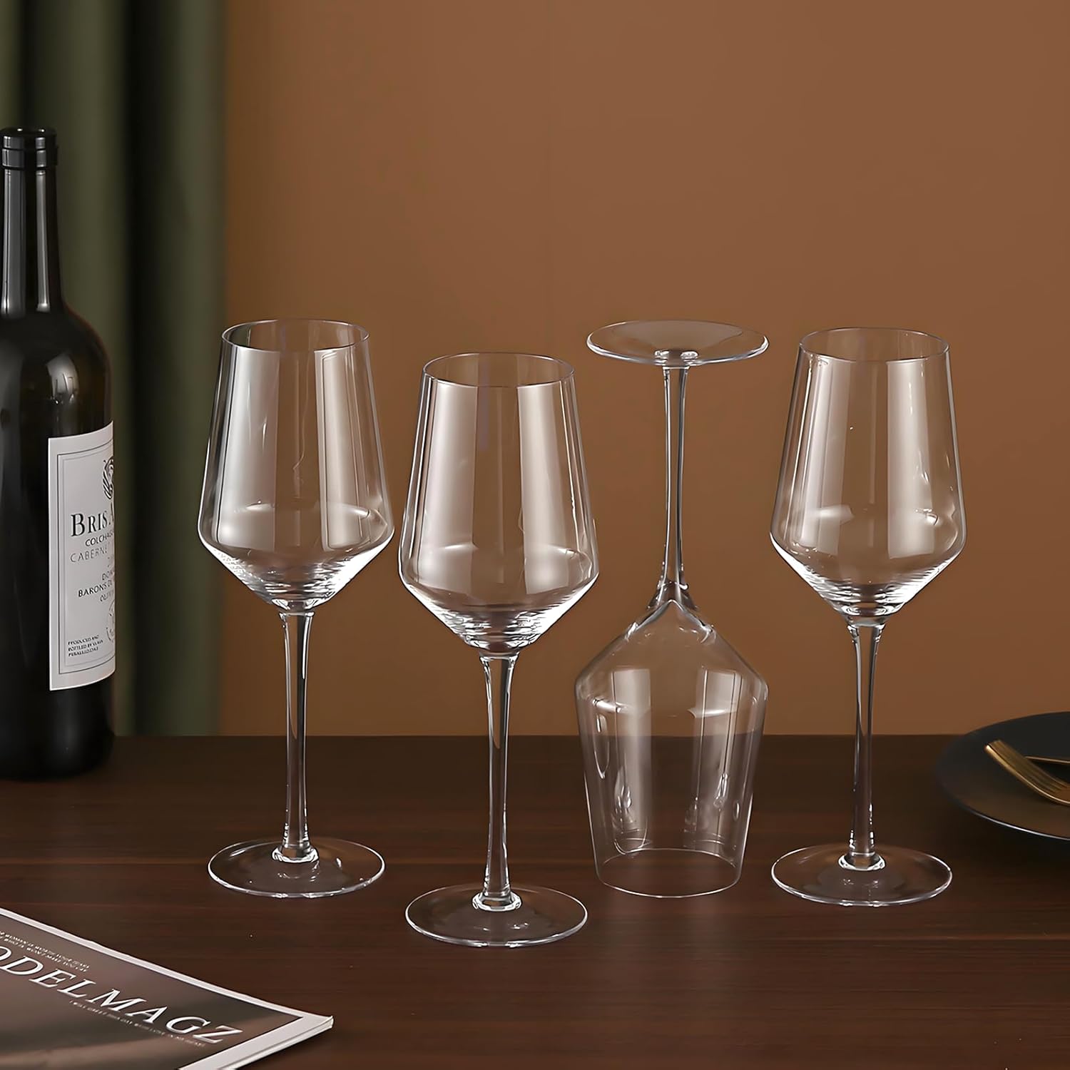 Hand Blown Red Wine Glasses Set of 4 Premium Crystal Wine Glasses With Long Stem 14 oz Daily Use, Unique Wedding Anniversary or Birthday Gift Ideal for Restaurants, Home Bar