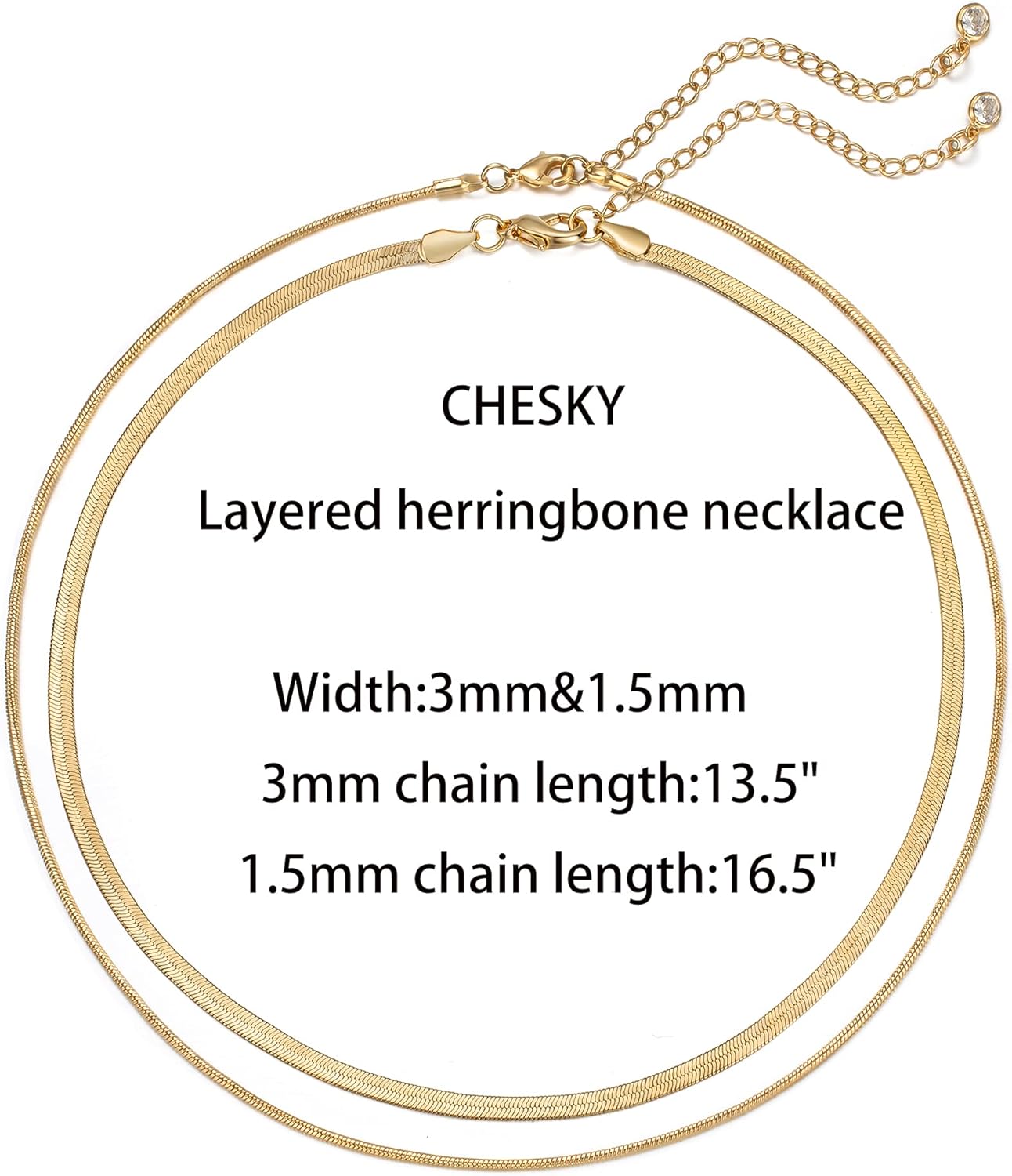 CHESKY 14K Gold/Silver Plated Snake Chain Necklace Herringbone Necklace Gold Choker Necklaces for Women Gifts Jewelry 1.5/3/5MM(W) 14″/16″(L)