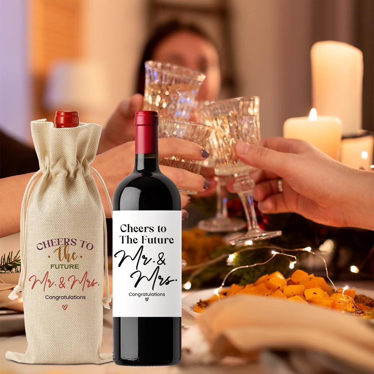 FBCCZEY Wedding Shower Gifts Wine Bag Bride Engagement Gifts for Couples Bridal Shower Wedding Gift Party Favors Mr And Mrs Wine Bottle Bags with Wines Label Cheers To The Future Wines Bags