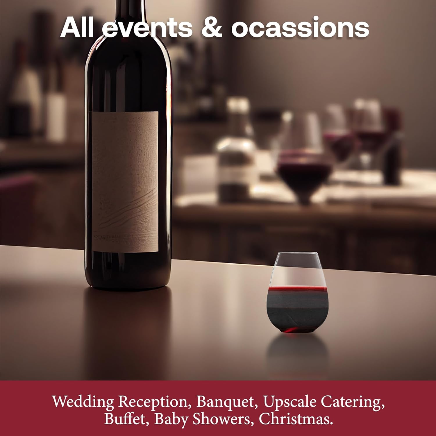 Smarty Had A Party 4 oz Plastic Stemless Wine Glasses (64 Pieces) Disposable Goblets & Plastic Water Goblets for Wedding Bulk Wine Glasses Disposable Classy for Toast, for Tastings and Parties