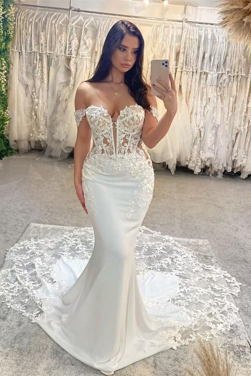 Wedding Dresses for Bride 2025 Lace Appliques Tulle Beach Bride Dress with Train He0199A