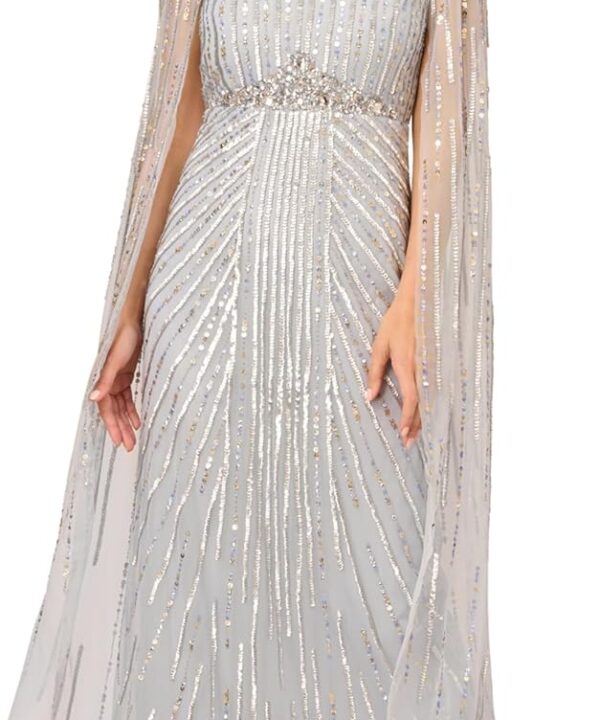 Adrianna Papell Womens Beaded Cape Long Dress