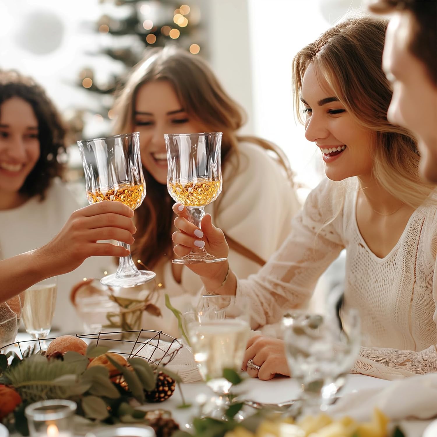 24 Pack 7 oz Plastic Wine Glasses with Stem, Vintage Crystal Clear Water Cordial Goblet Drinking Glasses, Unbreakable Reusable Drinkware for Wedding Reception Grand Event Party Bar Supplies