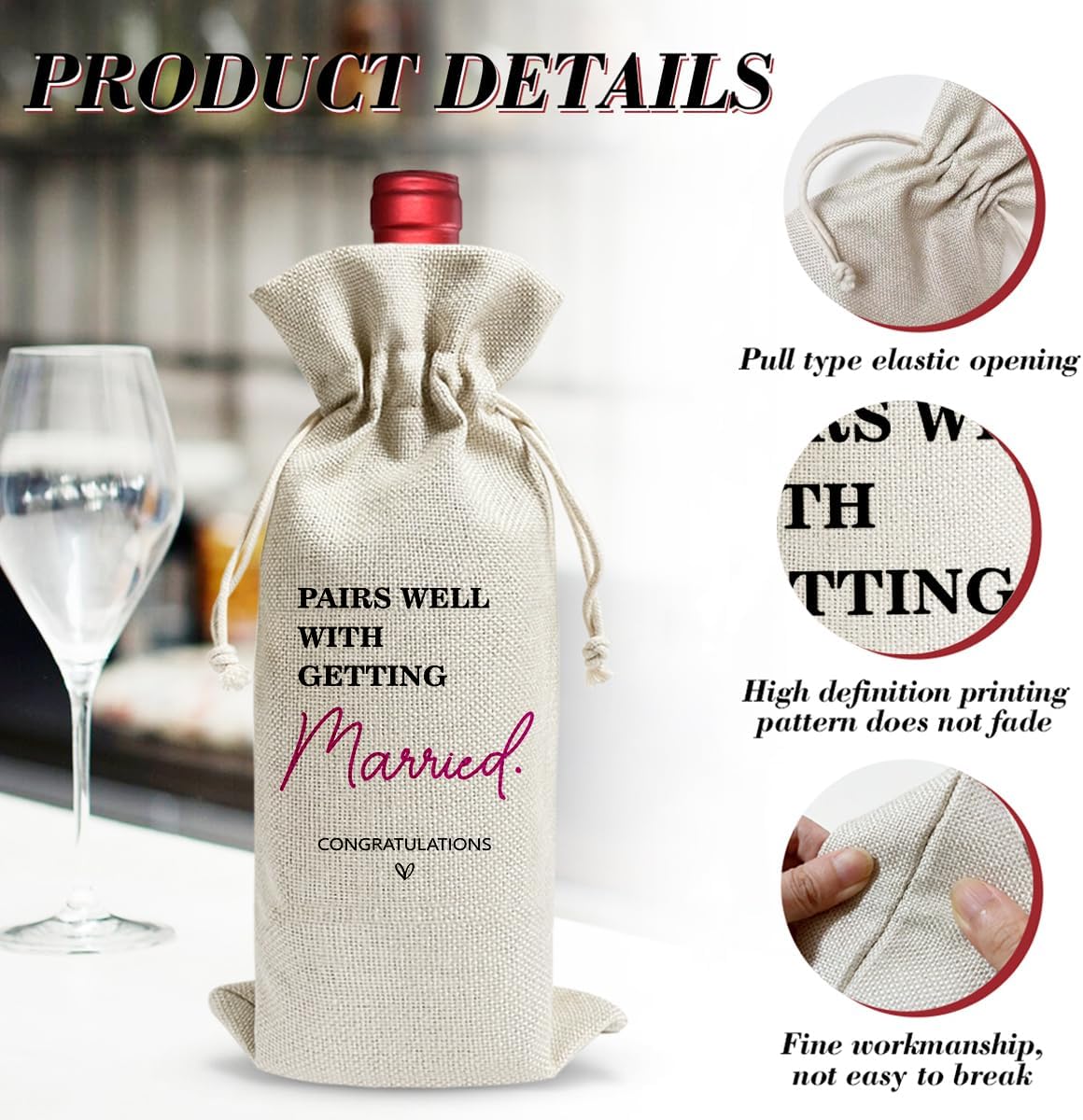 Pairs Well with Getting Married Funny Wine Bags Humor Wedding Gifts from Bride & Groom Engagement Wine Bag Will You Marry Us Proposal Gifts for Wedding Guests Marrrige Party Decorations YT0119