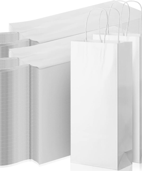Yexiya Paper Wine Bags Bulk with Handle Wine Kraft Bags for Bottles Gifts Wedding Christmas Birthday Housewarming Party (200, White)