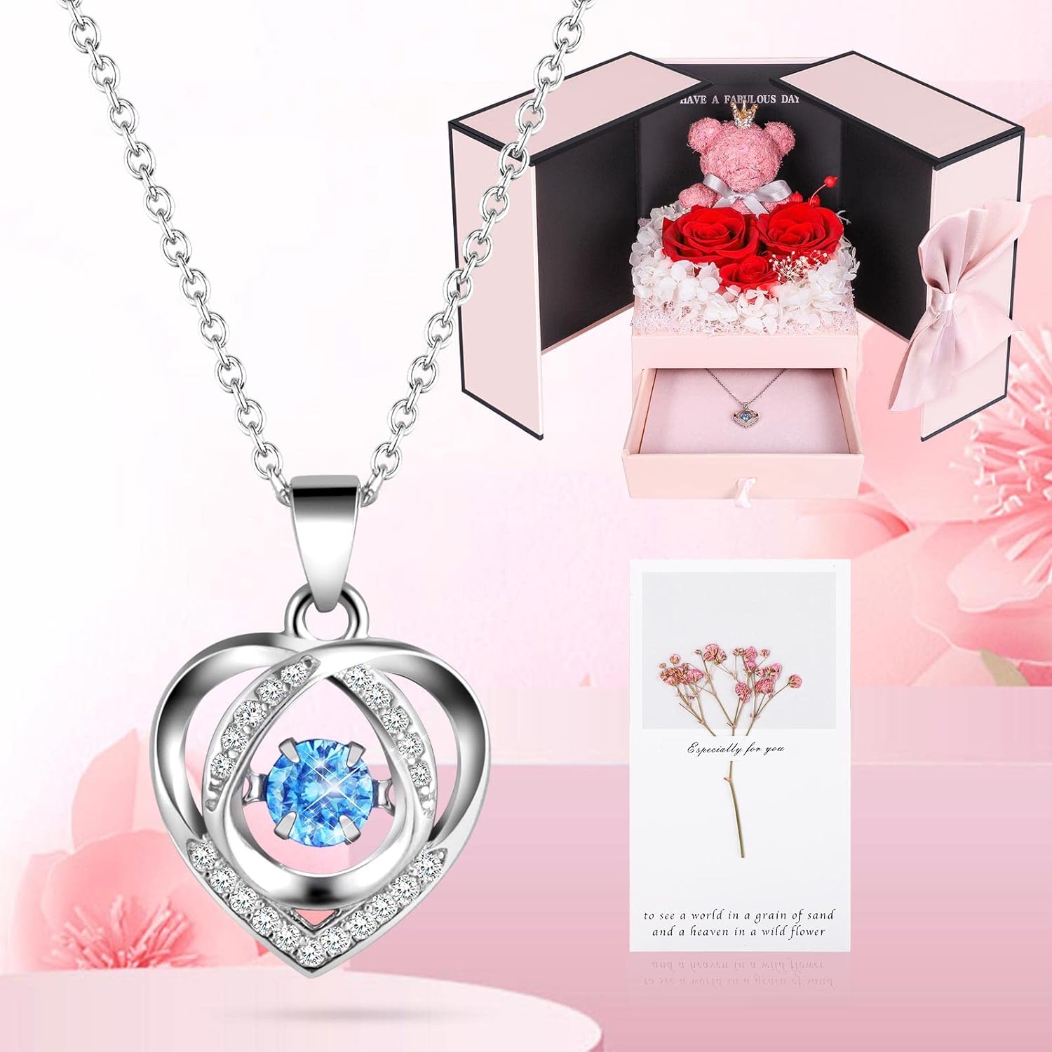ADDWel Preserved Rose Gifts for Her, Forever Real Flowers with Sterling Silver Necklace for Wife Girlfriend Mom on Birthday Anniversary