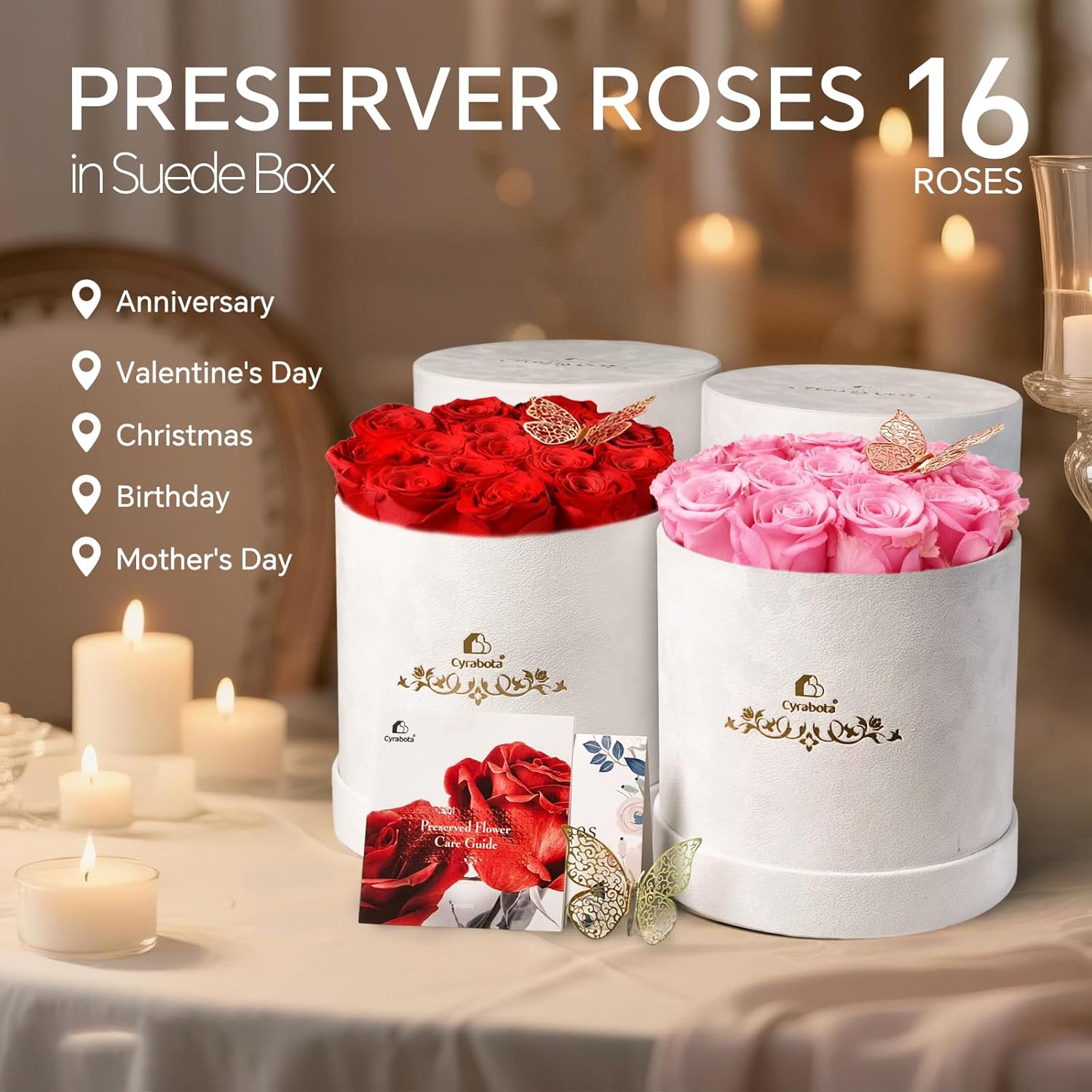 16 Roses in a Box, Preserved Flowers Gifts for Women, Forever Flowers for Delivery, Flower Birthday Gifts Box for Her, Mothers Day Rose Gifts for Mom, Sweet Pink