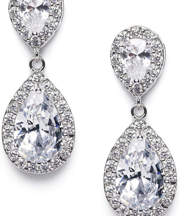 SWEETV Cubic Zirconia Teardrop Bridal Earrings, Rhinestone Dangle Earrings for Wedding Prom Anniversary