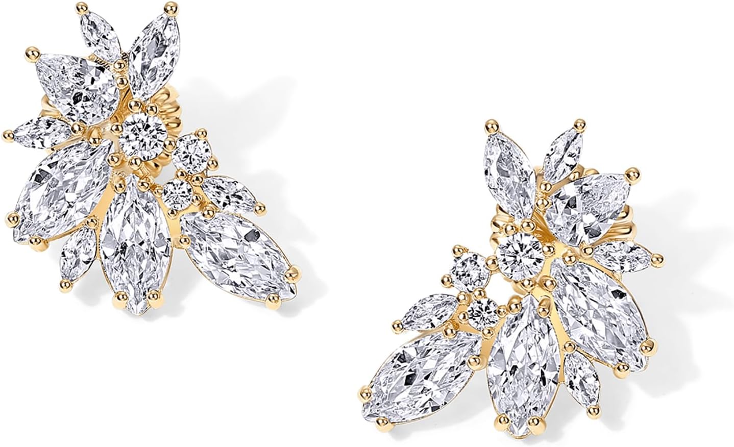 PAVOI 14K Gold Plated Cubic Zirconia Stud Earrings for Women – 925 Sterling Silver Posts Statement Crystal Cluster Wedding Earrings for Brides & Bridesmaids – Trendy CZ Pearl Studs Wedding Jewelry