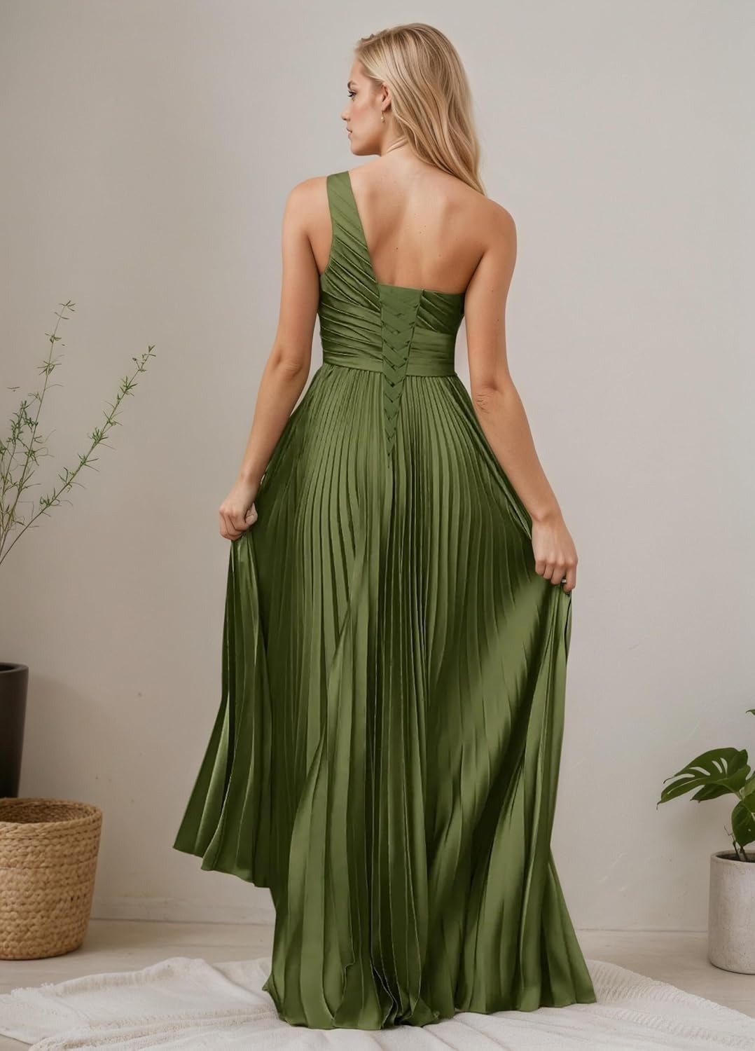 One Shoulder Bridesmaid Dresses for Women 2025 Long Satin High-Low Formal Wedding Guest Evening Dress