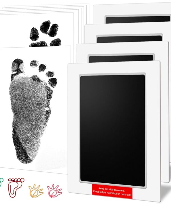 6" x 4" Large Size Baby Inkless Handprint and Footprint Kit with 4 Ink Pads and 8 Imprint Cards by PChero, Ideal for Family Keepsake Newborn Registry Baby Shower Present (Ink Area: 4.9" x 3.14")