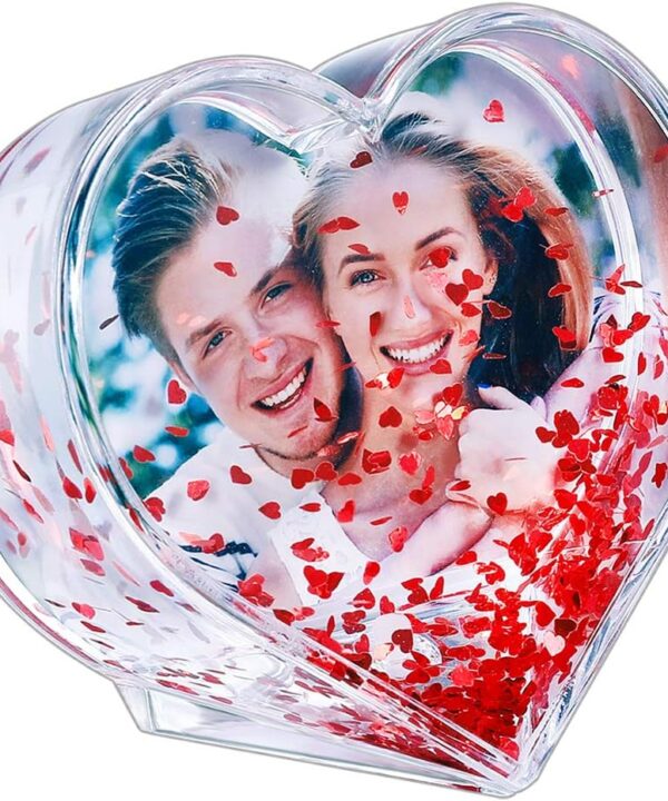 RDH Glitter Heart Shaped Picture Frames Liquid Snow Globe Photo Frame for Couples Friends Family (Love) 3.54 x 3.74"