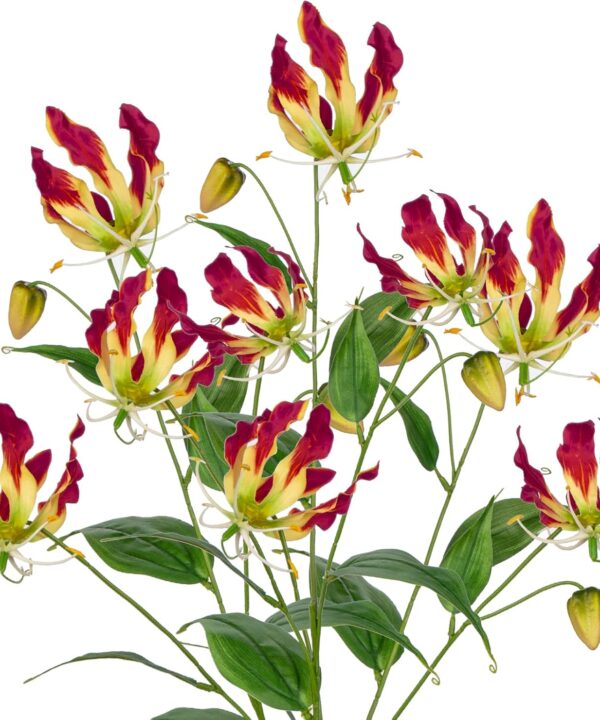 Briful Set of 3 Artificial Flowers Sprays Fake Gloriosa Superba Flowers, Fushia Faux Flame Lily Flowers Bouquets Floral Arrangement for Wedding Home Farmhouse Centerpieces Vase, Fall Decor