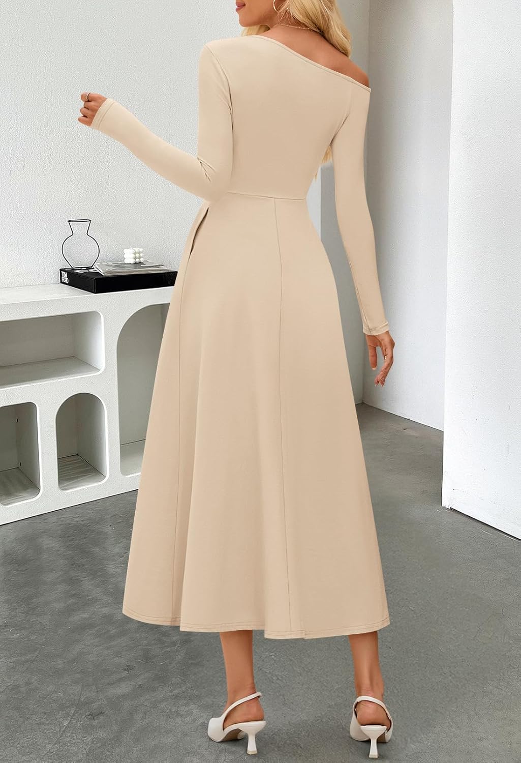 MEROKEETY Women’s Fall Long Sleeve Wedding Guest Dresses 2025 One Shoulder Elegant Formal Pleated Midi Maxi Dress