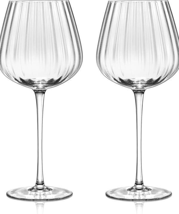 Joeyan Hand-Blown Crystal Red and White Wine Glasses,Clear Ribbed Stemmed Glasses,Modern Long Stem Glassware Set,Gifts for Wine Tasting Birthday Anniversary Wedding,18.5 oz,Set of 2
