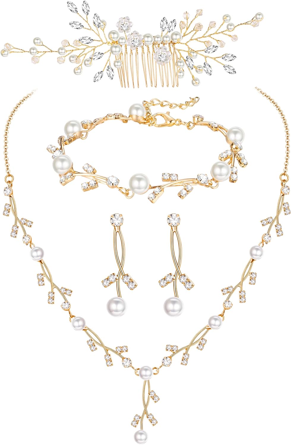 YADOCA Pearl Prom Jewelry Set For Women Pearl Rhinestone Drop Necklace Earring Bracelet Hair Pins Prom Bride Bridesmaid Wedding Bridal Jewelry Accessories Silver Gold Rose Gold