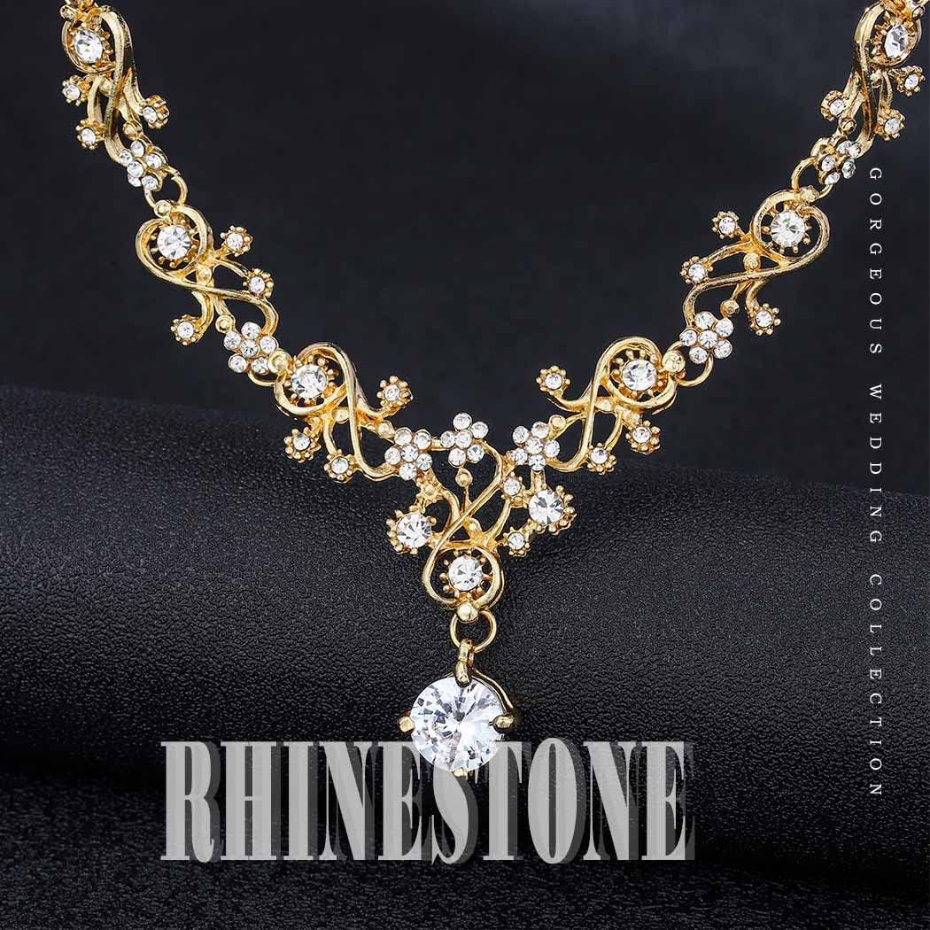 Wedding Necklace Bride Rhinestone Floral Necklace Earring Set Bridal Sets Prom Party Teardrop Dangle Necklace and Earring Drop