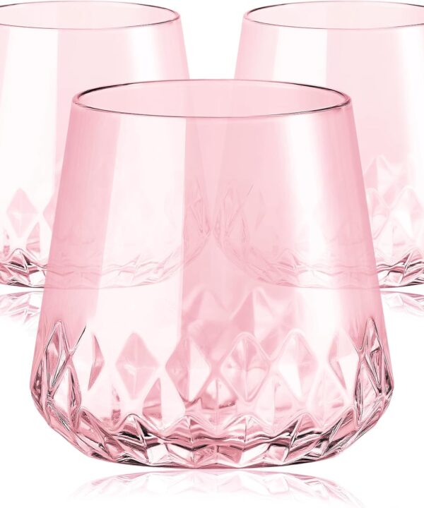 40 Pack Rhombus Plastic Wine Glasses,Heavy Duty Disposable Wine Champagne Whiskey Glasses Unbreakable Clear Plastic Cocktail Glasses for Party Wedding Birthday (Pink-Rhombus-13.5oz)