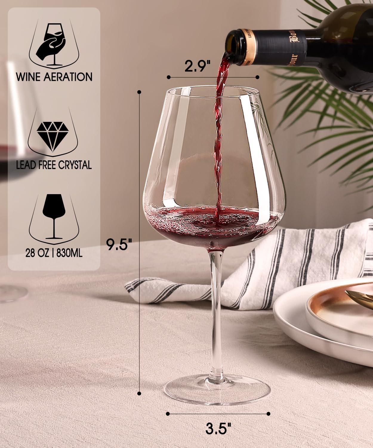 Wine Glasses Set of 2, Large Red Wine Glass, 28 oz Hand Blown Crystal Clearer, Lighter for Tasting, Gift Packaging for Halloween, Birthday, Anniversary, Wedding