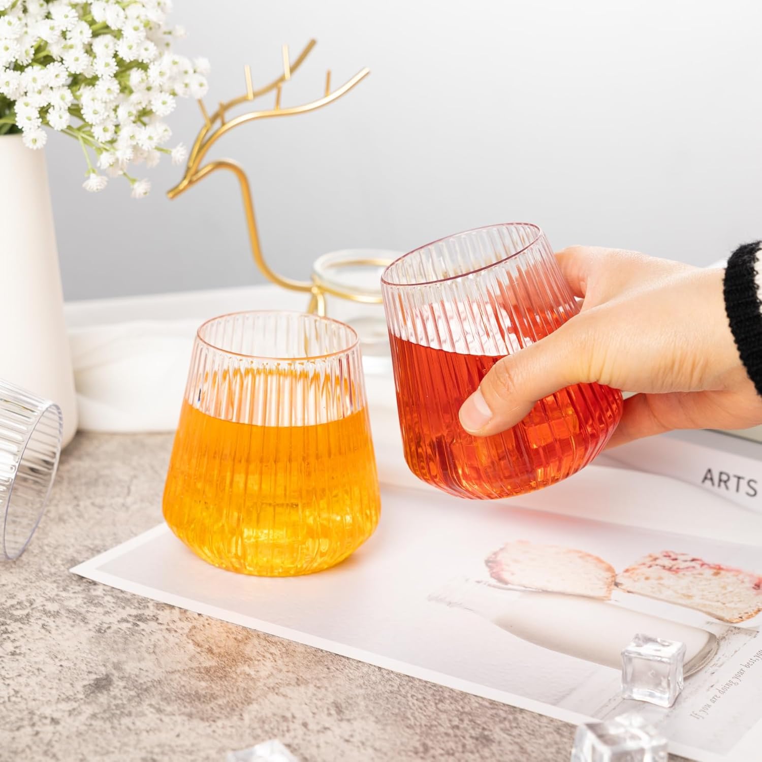 N9R 24 Count plastic wine glasses disposable 12oz – Elegant Origami Ripple Design, Shatterproof & Disposable for Whiskey, Cocktail, Champagne, Parties, Weddings, Events