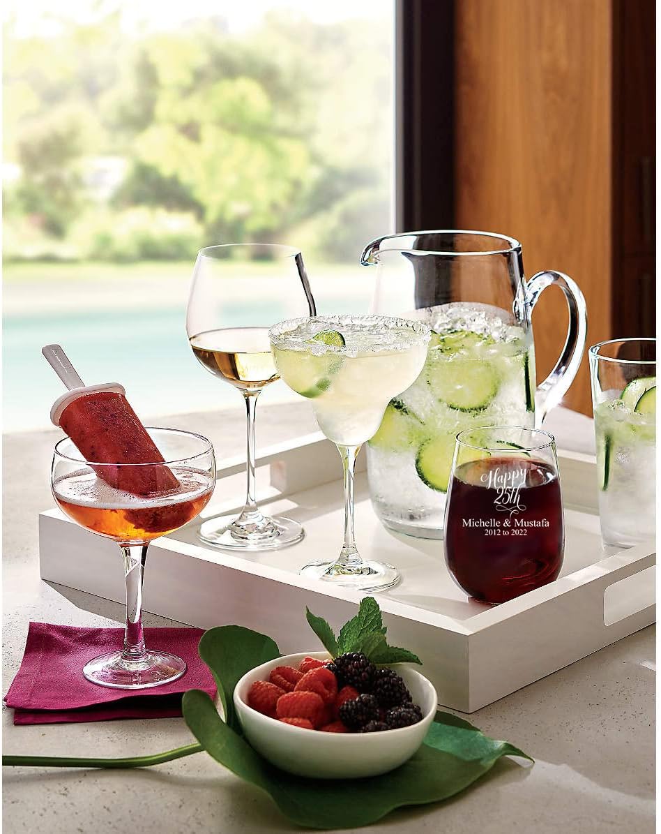 25th Anniversary Couple wine glasses, 20oz Etched Stemless Wine Glasses for Couples, Perfect Engagement Glasses,Bridal shower Gift