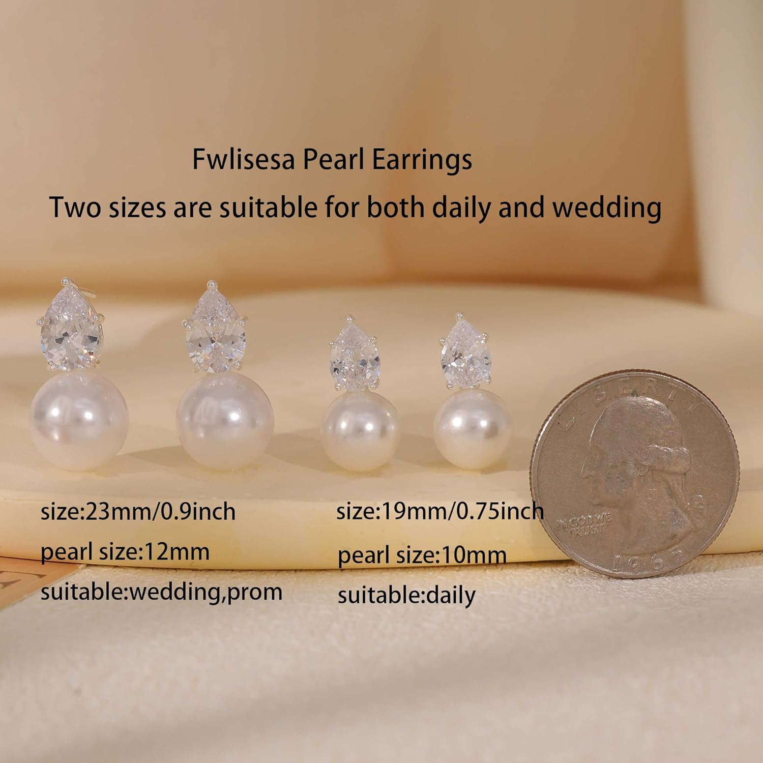 Pearl Earrings for Women, 14k Gold Plated CZ Formal Pearl Stud Earring Hypoallergenic Gold Earrings for Women Trendy Dainty Bridal Pearls Drop Earrings Fashion Wedding Jewelry