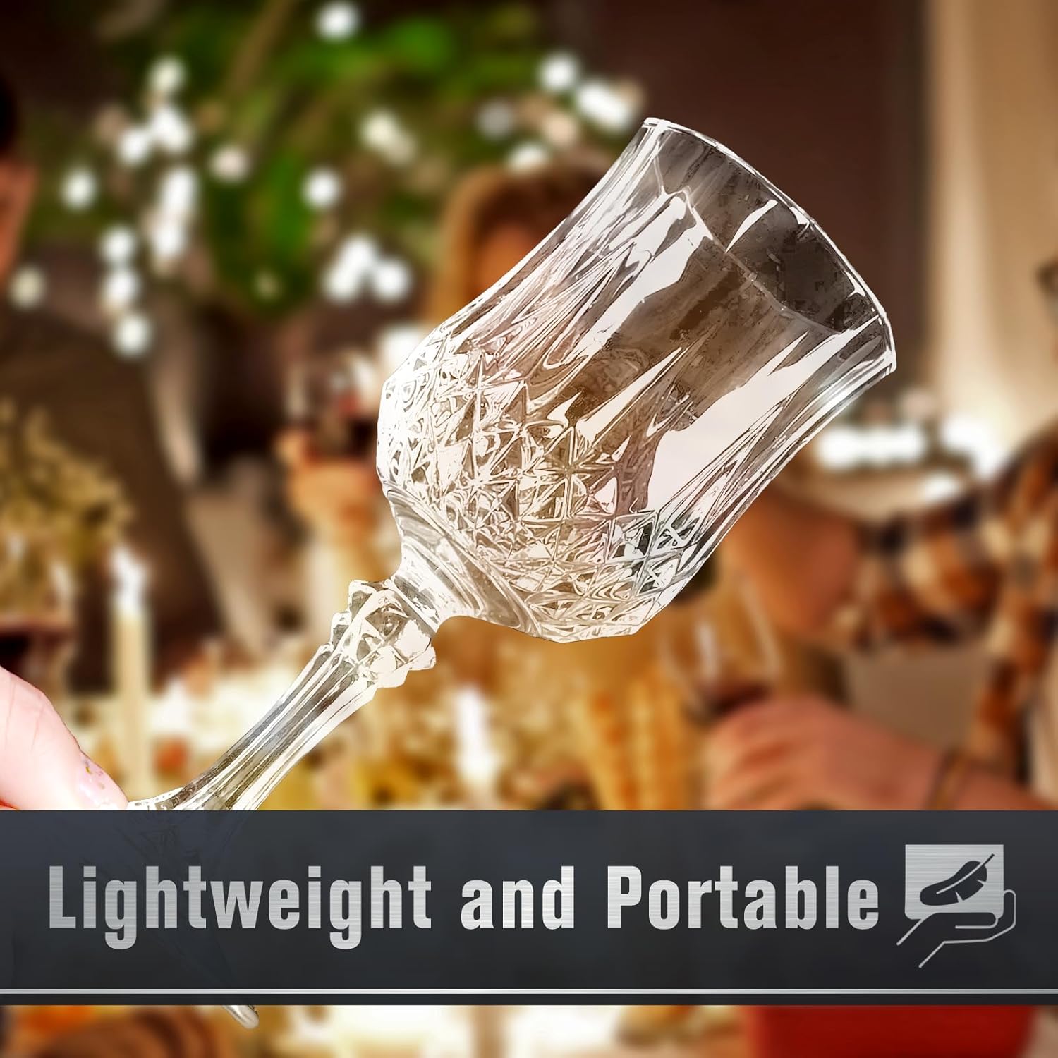 24 Pack 7 oz Plastic Wine Glasses with Stem, Vintage Crystal Clear Water Cordial Goblet Drinking Glasses, Unbreakable Reusable Drinkware for Wedding Reception Grand Event Party Bar Supplies