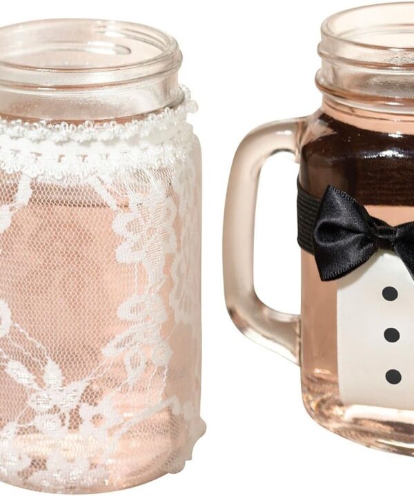 Lillian Rose Bride and Groom Vintage Lace Tuxedo Glass Covers