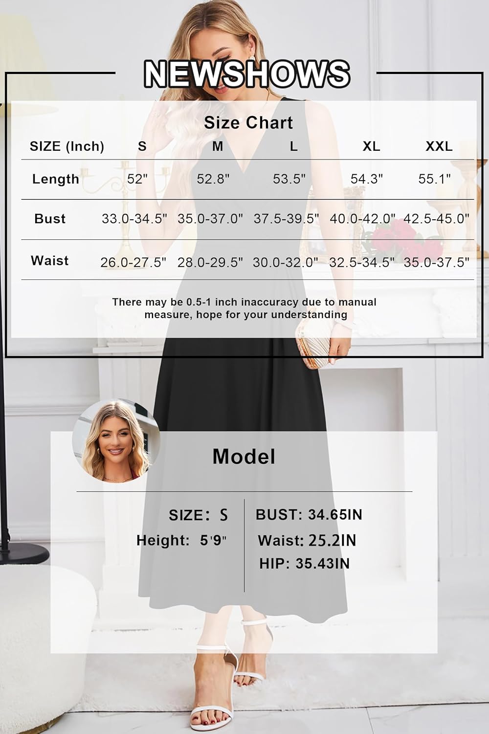 Newshows Womens 2025 Formal Evening Gowns Maxi Dress Cocktail Party V Neck Sleeveless Wedding Guest Long Elegant Dress