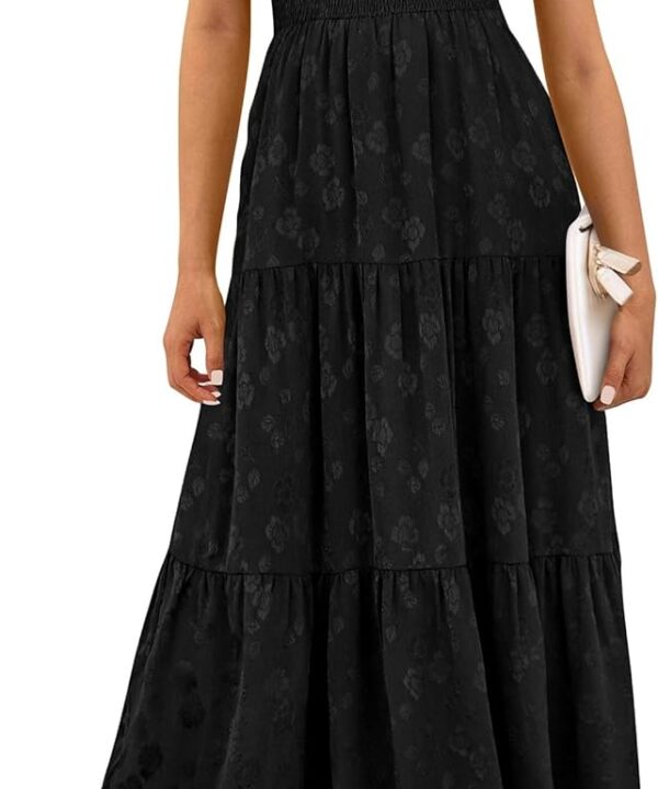 PRETTYGARDEN Wedding Guest Dresses for Women 2025 Summer Floral Cap Sleeve Smocked A Line Long Elegant Party Boho Dress