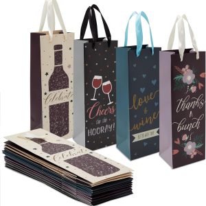Juvale Wine Gift Bags - 12 Pack, 13.7 x 4.6 x 4 In, Multicolor Satin Ribbon Handles - Gift Bags for Bottles of Wine