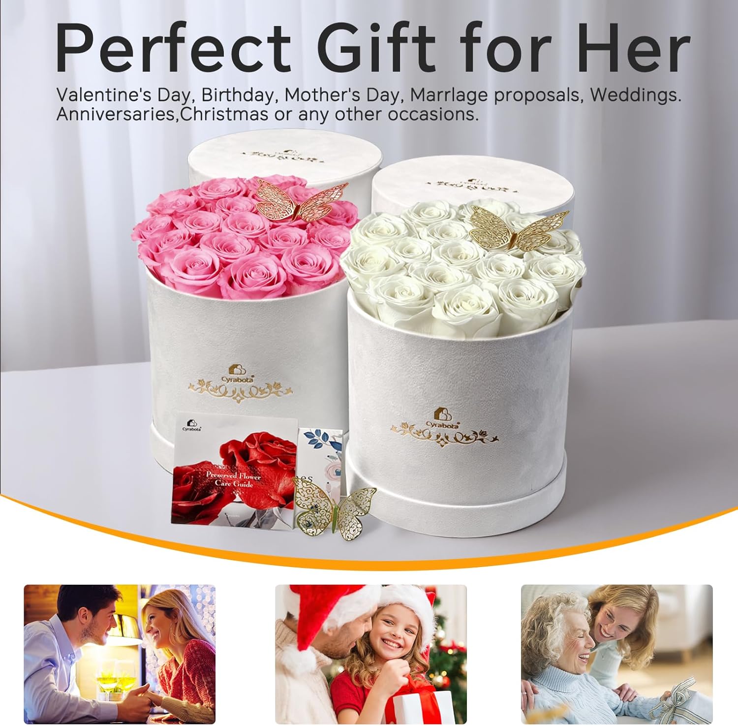 16 Roses in a Box, Preserved Flowers Gifts for Women, Forever Flowers for Delivery, Flower Birthday Gifts Box for Her, Mothers Day Rose Gifts for Mom, Sweet Pink