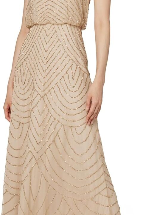 Adrianna Papell Womens Halter Blouson Beaded Gown