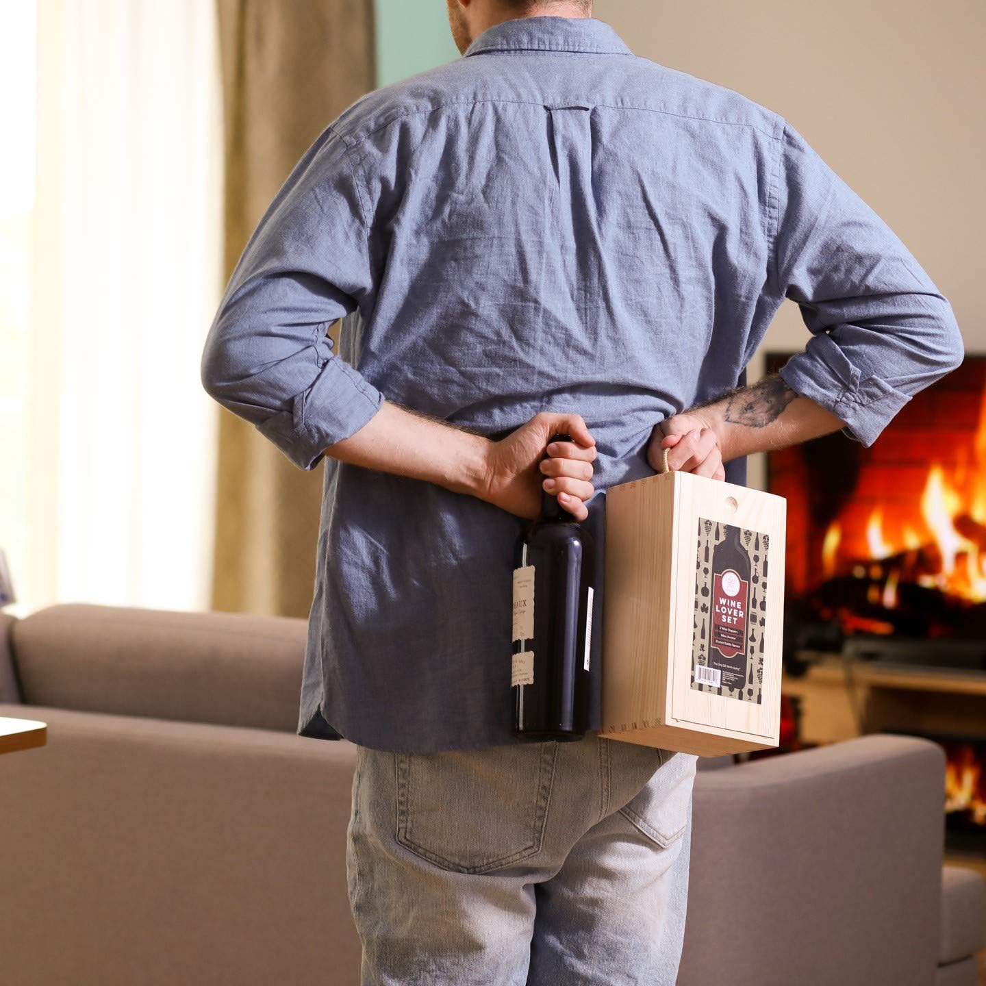 Wine Gifts Set Wine Accessories Set w/Wooden Box- Wine Gift Set includes Rechargeable Wine Opener Set, Wine Aerator, Wine Stoppers & Pairing Guide- Wine Basket Gift – Valentine’s Day Gifts for Women