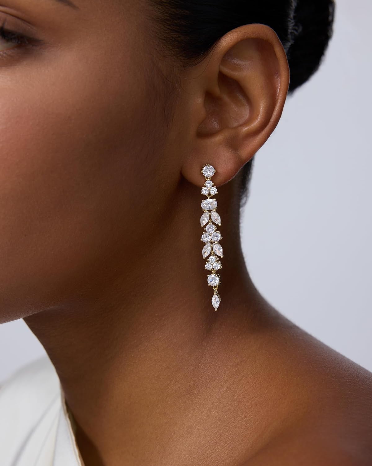 PAVOI 14K Gold Plated Cubic Zirconia Dangle Earrings for Women – Crystal Long Bridal Drop Earrings – Hypoallergenic Simulated Diamond Drop Dangle Wedding Jewelry for Brides and Bridesmaid