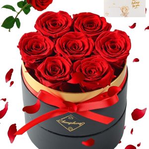 Forever Flowers Preserved Roses in a Box - 7 Preserved Flowers in a Box Last 2-3 Years, Rose Forever Birthday Flower Gifts for Women Her Wife Anniversary Mothers Rose Gift for Her