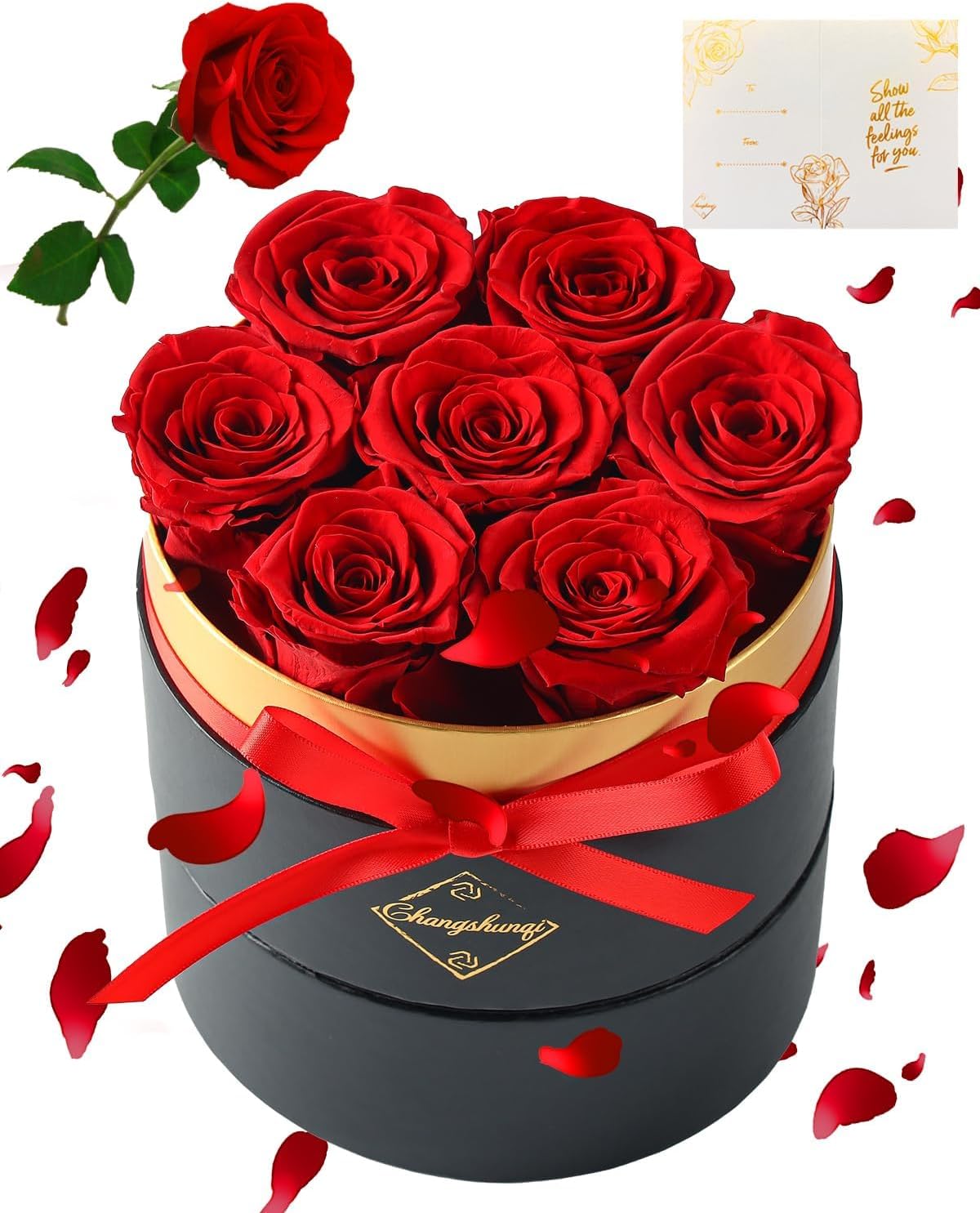Forever Flowers Preserved Roses in a Box - 7 Preserved Flowers in a Box Last 2-3 Years, Rose Forever Birthday Flower Gifts for Women Her Wife Anniversary Mothers Rose Gift for Her