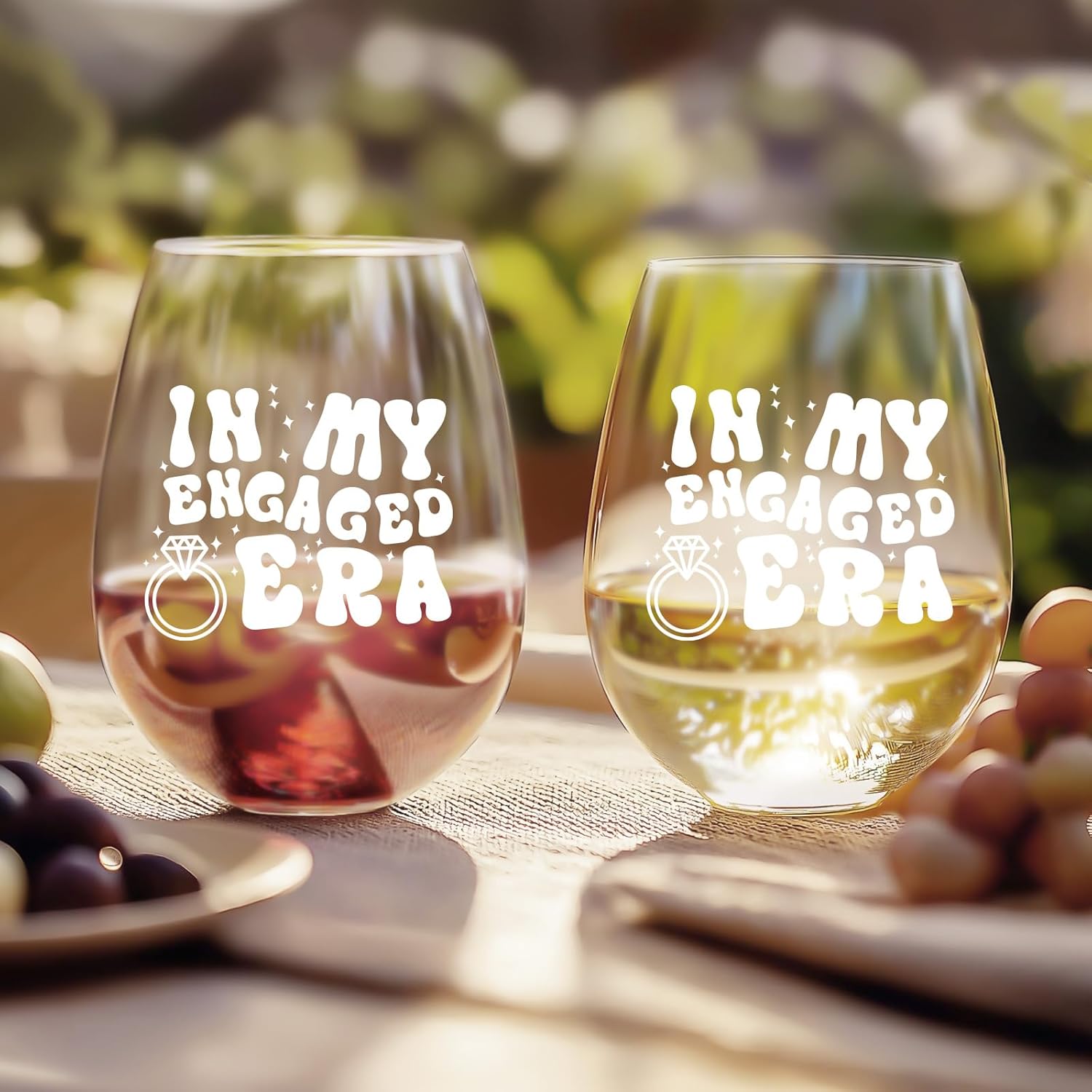 LITTLEBIGGER Engagement Gifts for Couple – Bride Wine Glass Elegant Engagement Gifts for Women, 15 oz Scratch-Resistant Wine Glasses – Future Mrs Keepsake, In My Engaged Era Design (White)
