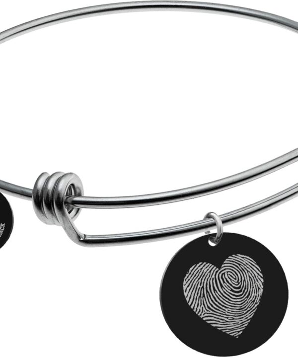 Dreambell Love You to The Moon and Back Personalized Fingerprint Photo Engrave Dangle Charm Adjustable Wire Bangle Bracelet Inspirational Gift