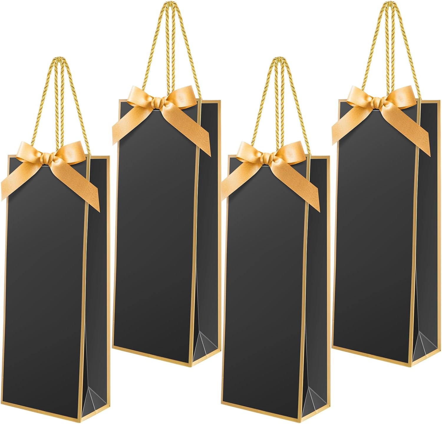 Engrowtic 24 Pcs Wine Gift Bag with Ribbon Bow Reusable Liquor Bag with Foil Print Elegant Thank You Gift for Christmas Valentine Wedding Shower Birthday Holiday (Black Gold)