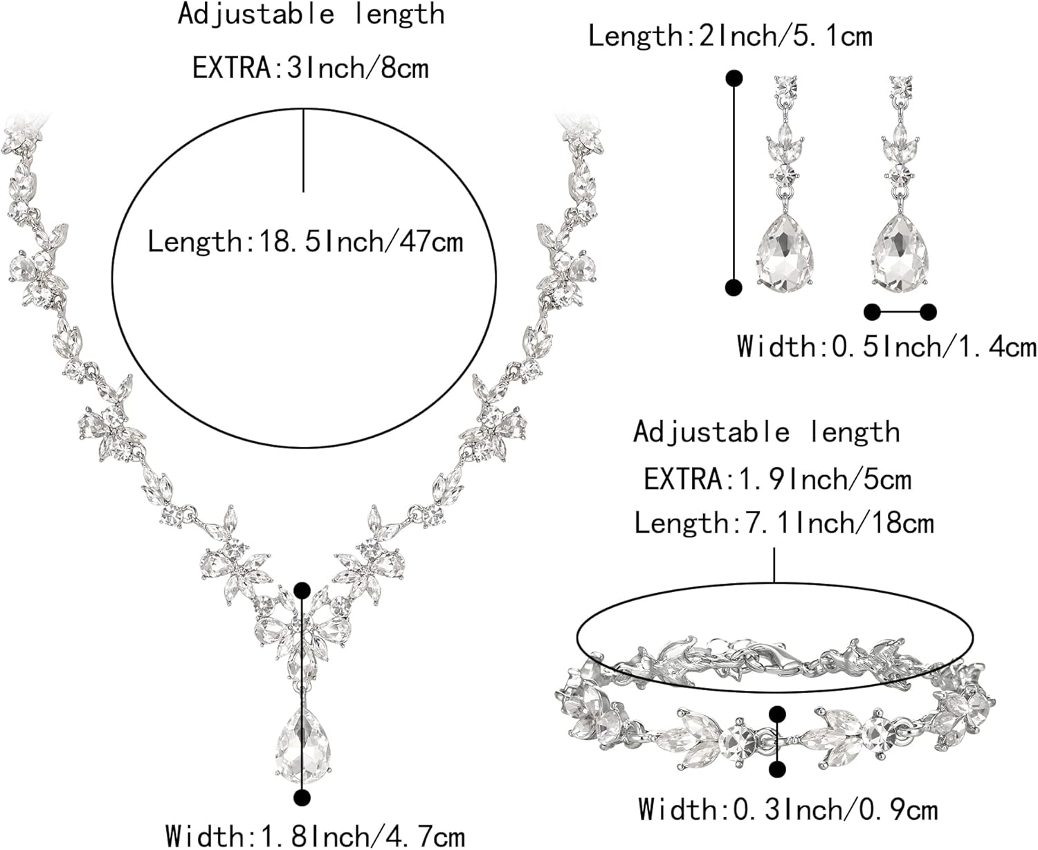 BriLove Wedding Jewelry Set for Women Bride, Y-Necklace Tennis Bracelet Dangle Earrings Crystal Teardrop Marquise Cluster for Bridal Bridesmaid