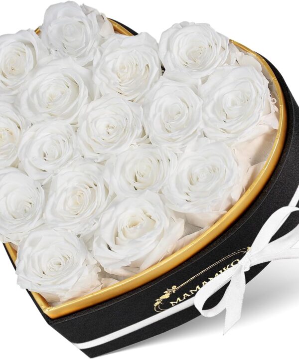 16 Preserved Roses in Heart Shape Gift Box for Her - Forever Flowers for Delivery, Eternal Rose Mothers Gifts for Mom, Wife Anniversary Birthday Gifts for Women, White